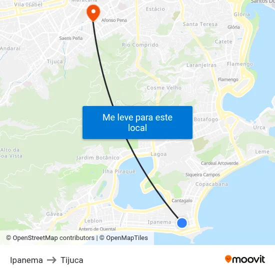 Ipanema to Tijuca map