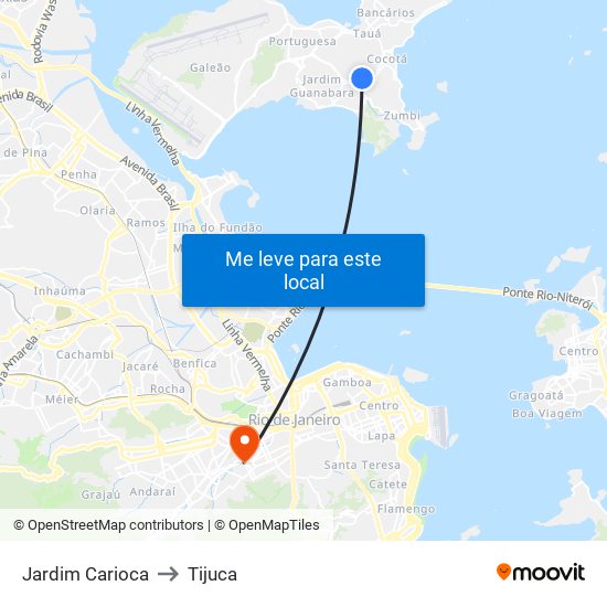 Jardim Carioca to Tijuca map