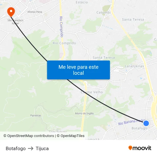 Botafogo to Tijuca map