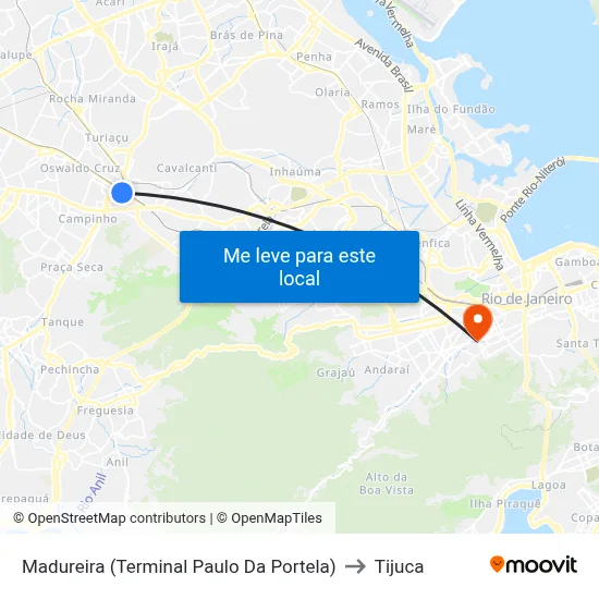 Madureira (Terminal Paulo Da Portela) to Tijuca map