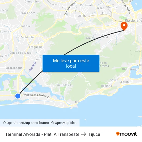 Terminal Alvorada - Plat. A Transoeste to Tijuca map