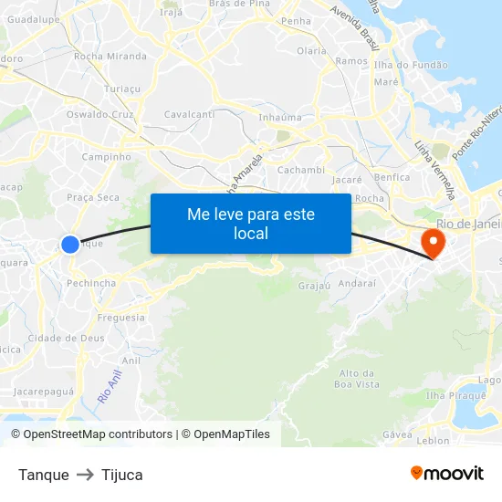 Tanque to Tijuca map