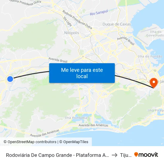 Rodoviária De Campo Grande - Plataforma A (Jabour) to Tijuca map