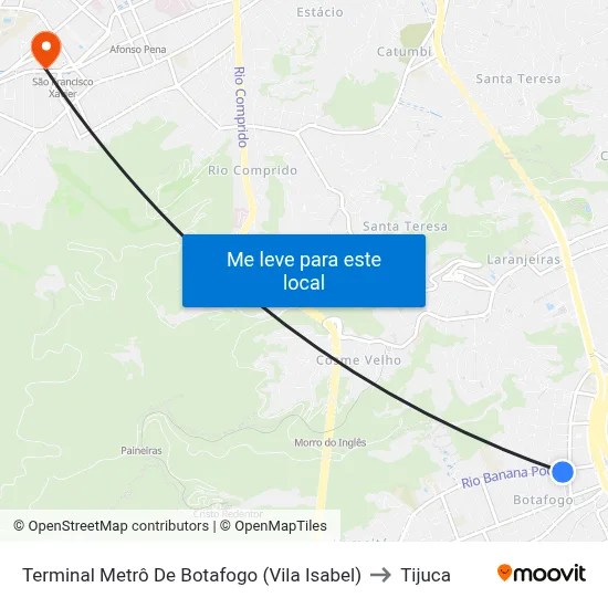 Terminal Metrô De Botafogo (Vila Isabel) to Tijuca map