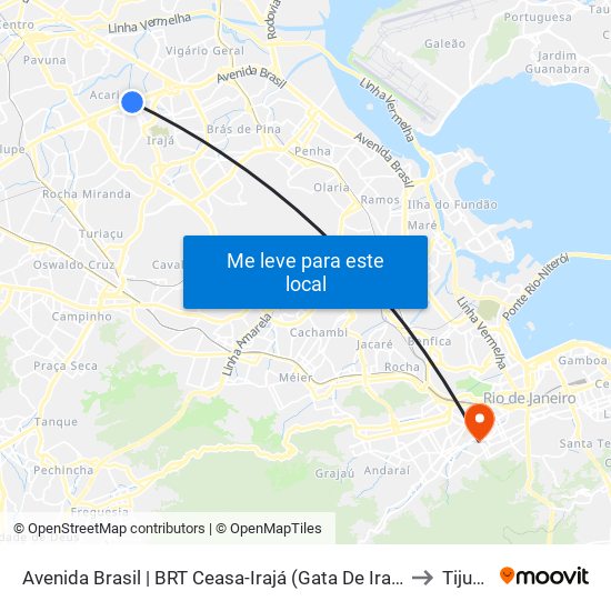 Avenida Brasil | BRT Ceasa-Irajá (Gata De Irajá) to Tijuca map