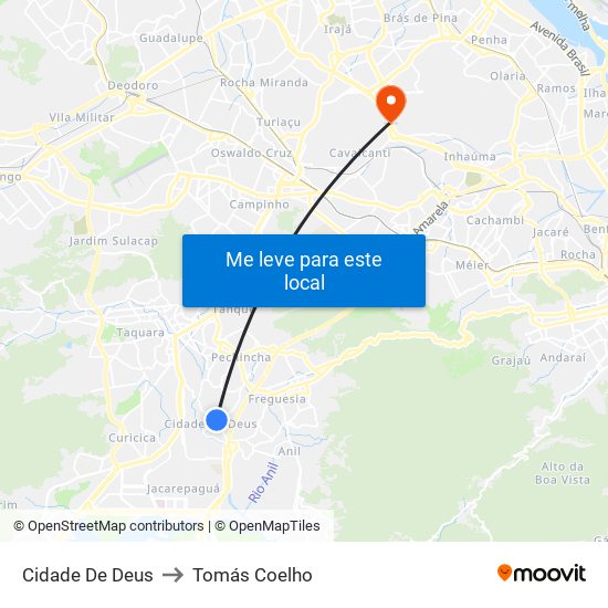 Cidade De Deus to Tomás Coelho map