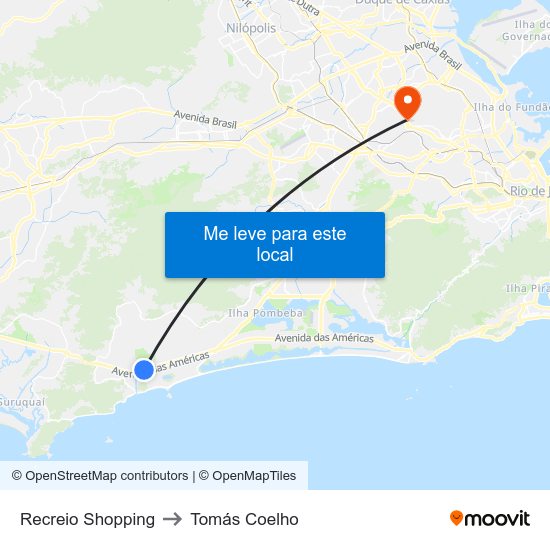 Recreio Shopping to Tomás Coelho map