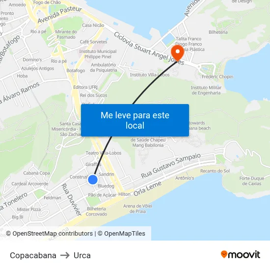 Copacabana to Urca map