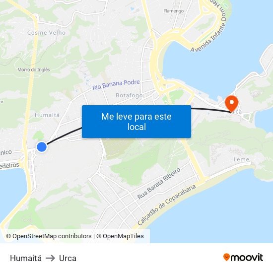 Humaitá to Urca map