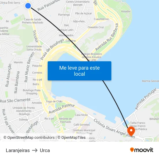 Laranjeiras to Urca map