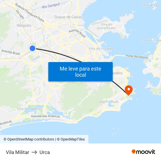 Vila Militar to Urca map