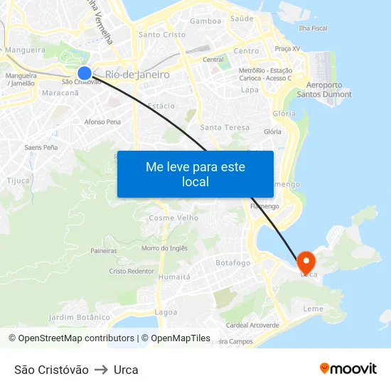 São Cristóvão to Urca map