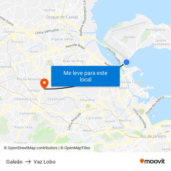 Galeão to Vaz Lobo map