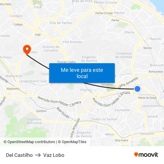 Del Castilho to Vaz Lobo map