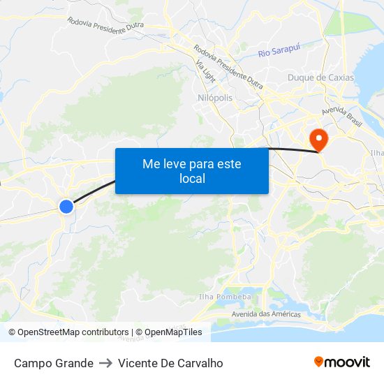 Campo Grande to Vicente De Carvalho map