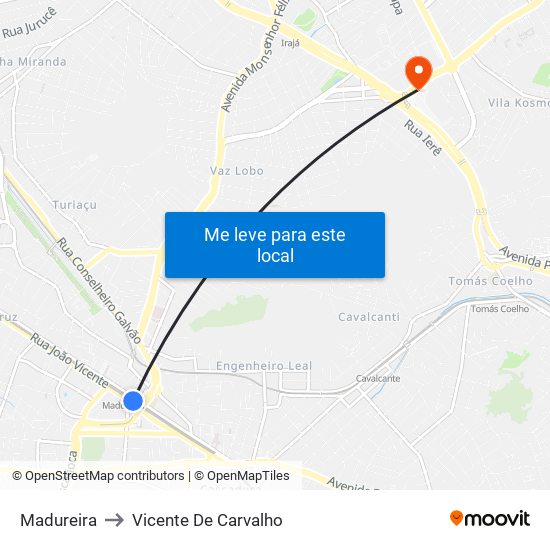 Madureira to Vicente De Carvalho map