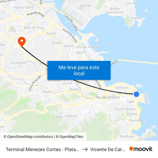 Terminal Menezes Cortes - Plataforma B to Vicente De Carvalho map