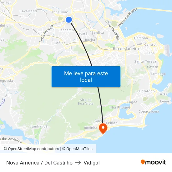 Nova América / Del Castilho to Vidigal map