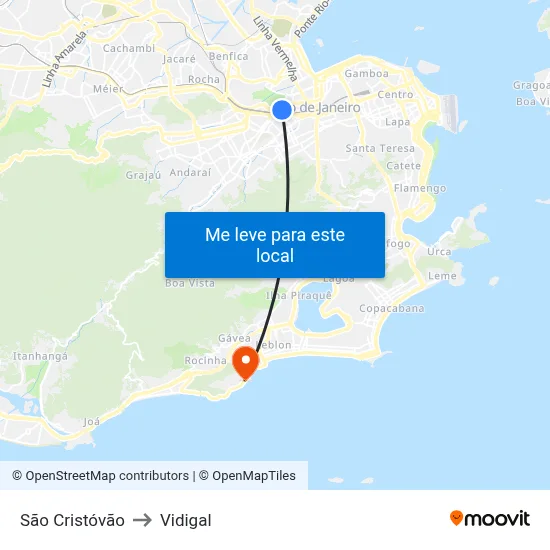 São Cristóvão to Vidigal map