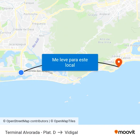 Terminal Alvorada - Plat. D to Vidigal map