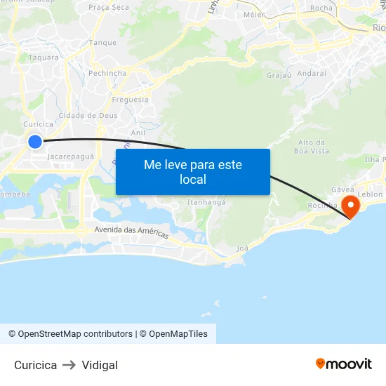Curicica to Vidigal map