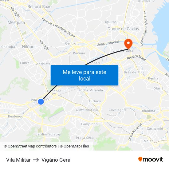 Vila Militar to Vigário Geral map