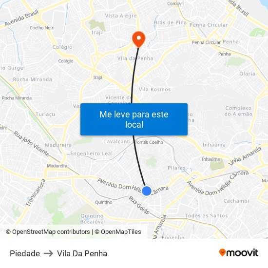 Piedade to Vila Da Penha map