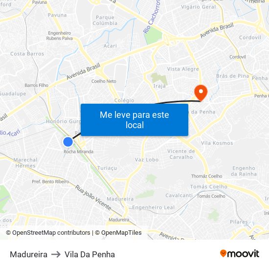Madureira to Vila Da Penha map