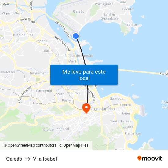 Galeão to Vila Isabel map