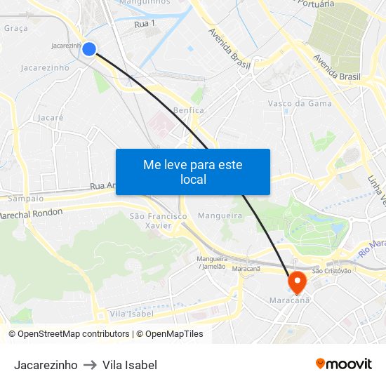 Jacarezinho to Vila Isabel map