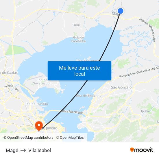 Magé to Vila Isabel map