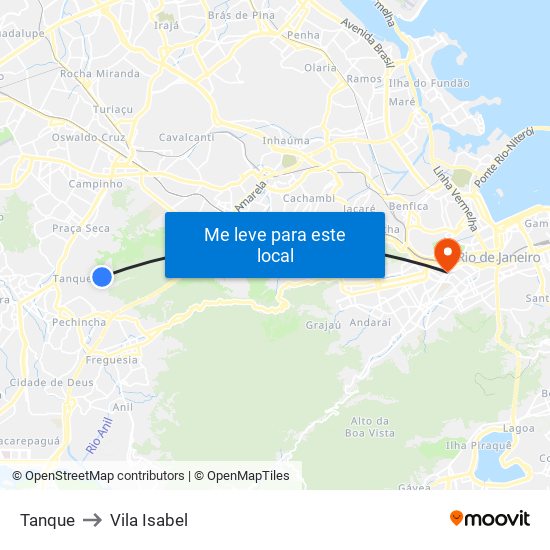 Tanque to Vila Isabel map