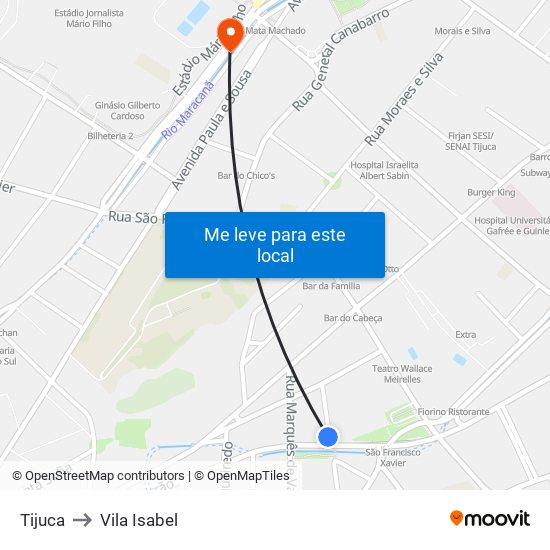 Tijuca to Vila Isabel map