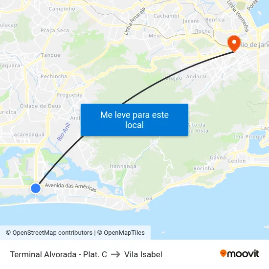 Terminal Alvorada - Plat. C to Vila Isabel map