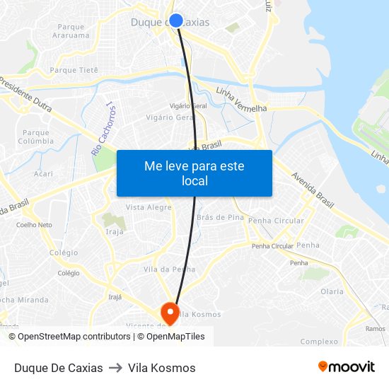 Duque De Caxias to Vila Kosmos map