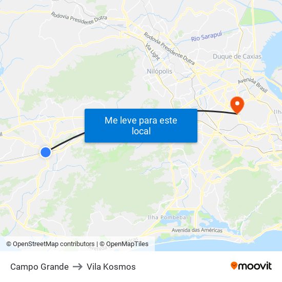 Campo Grande to Vila Kosmos map