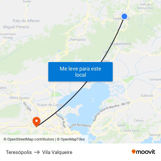 Teresópolis to Vila Valqueire map