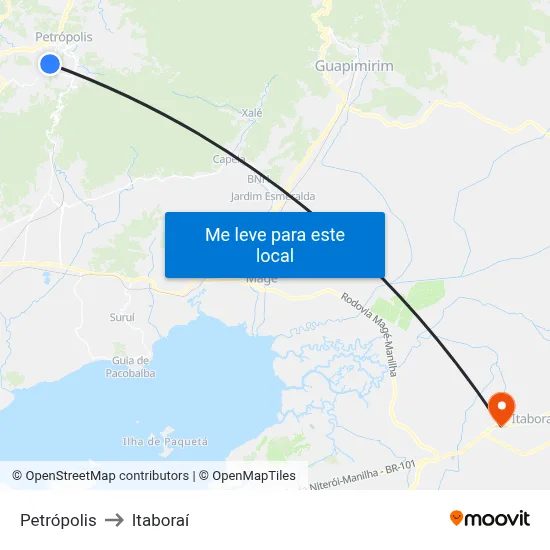Petrópolis to Itaboraí map
