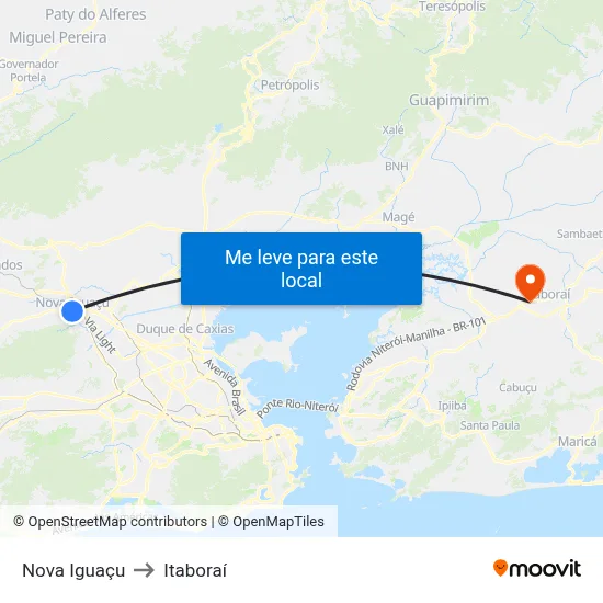 Nova Iguaçu to Itaboraí map