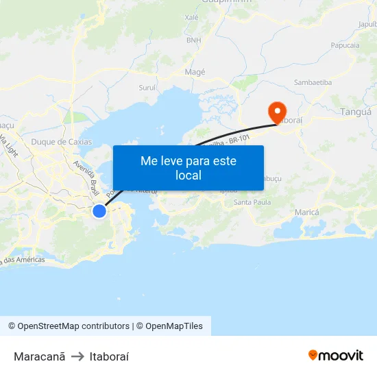 Maracanã to Itaboraí map
