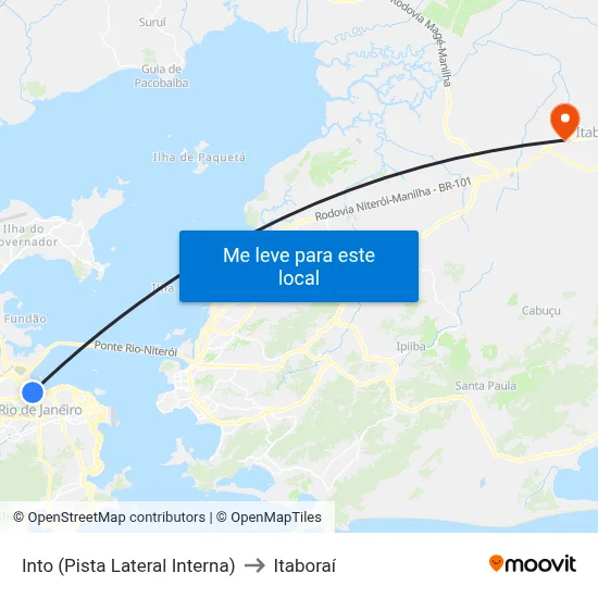 Into (Pista Lateral Interna) to Itaboraí map