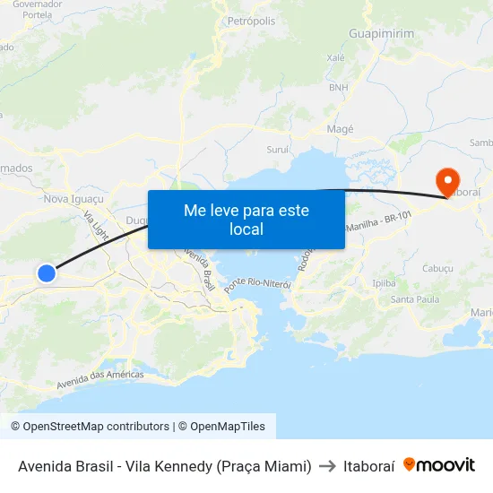 Avenida Brasil - Vila Kennedy (Praça Miami) to Itaboraí map