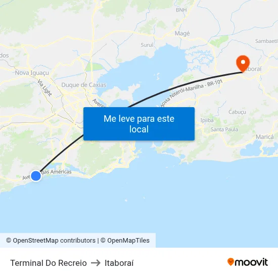 Terminal Do Recreio to Itaboraí map