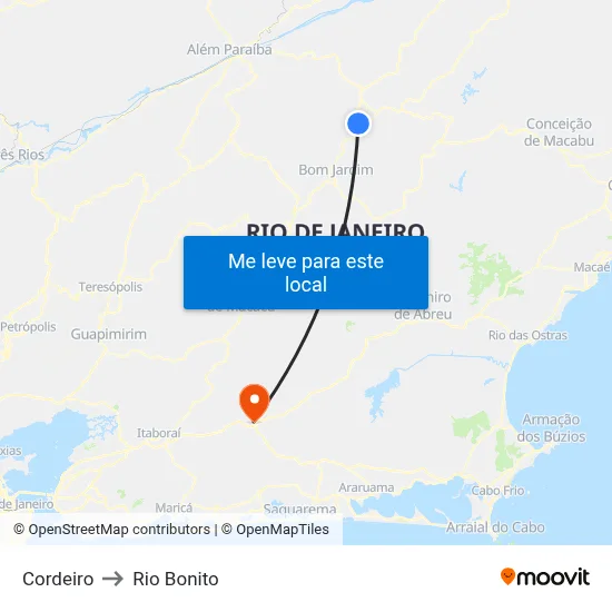 Cordeiro to Rio Bonito map