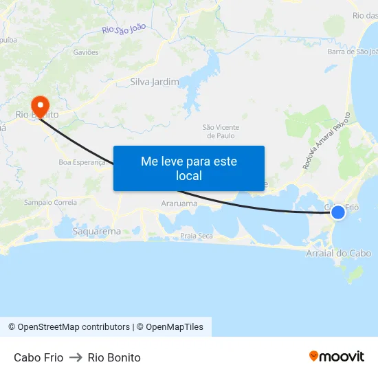 Cabo Frio to Rio Bonito map