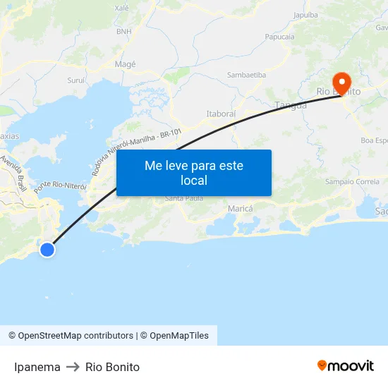 Ipanema to Rio Bonito map