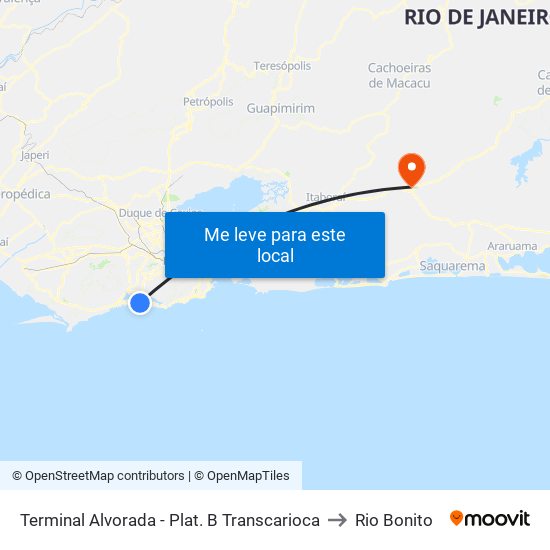 Terminal Alvorada - Plat. B Transcarioca to Rio Bonito map