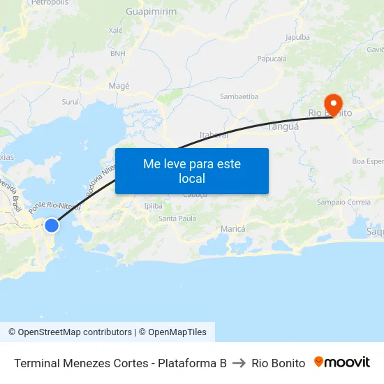 Terminal Menezes Cortes - Plataforma B to Rio Bonito map
