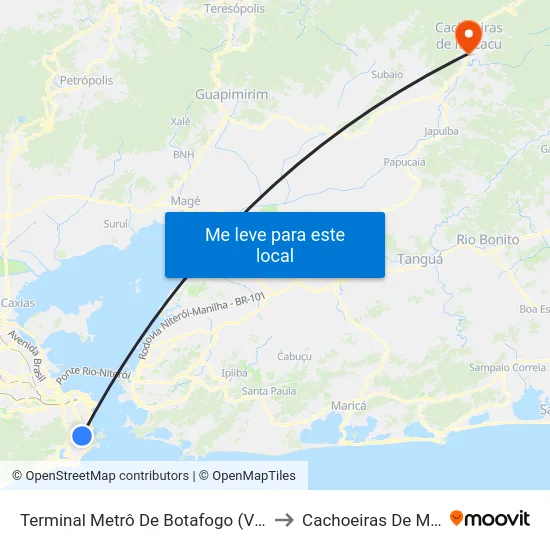 Terminal Metrô De Botafogo (Vila Isabel) to Cachoeiras De Macacu map