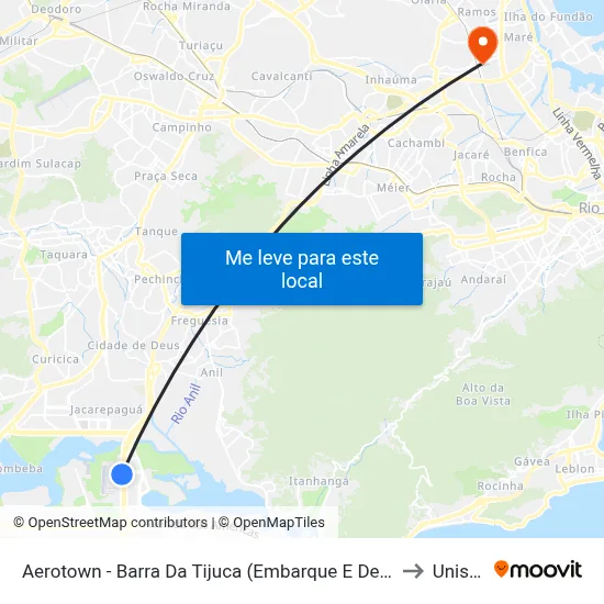 Aerotown - Barra Da Tijuca (Embarque E Desembarque - 1001) to Unisuam map